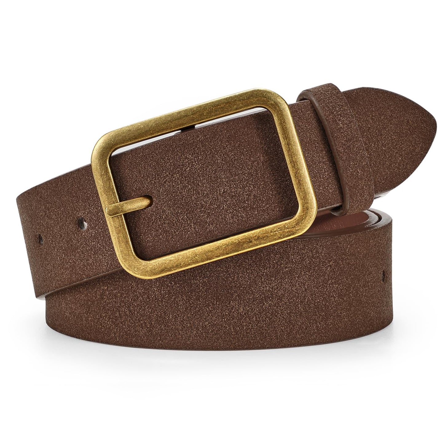 HOTWERFORU Women Classic Black Leather Belt With Square Silver Buckle For Jeans Pants,1.3" width