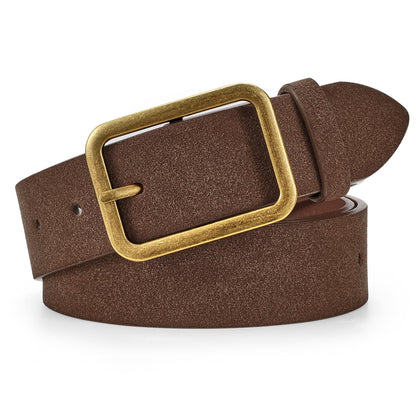 HOTWERFORU Women Classic Black Leather Belt With Square Silver Buckle For Jeans Pants,1.3" width