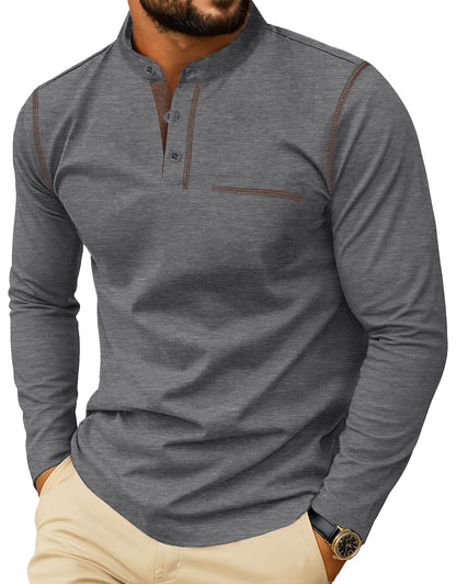 HOTSailwind Men's Henley Shirts Long Sleeve Button T-Shirt Casual Stylish Cotton Pullover Shirt with Pocket