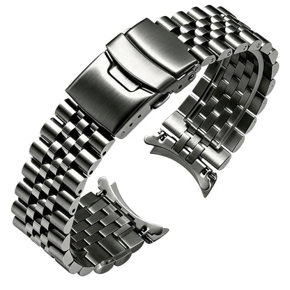 HOTJuntan Stainless Steel Curved Ends Tapered 18mm 20mm 21mm 22mm 23mm 24mm Metal Watch Band Flexible Watch Strap Replacement Bracelet Deployment Double Flip Lock Buckle Silver Black
