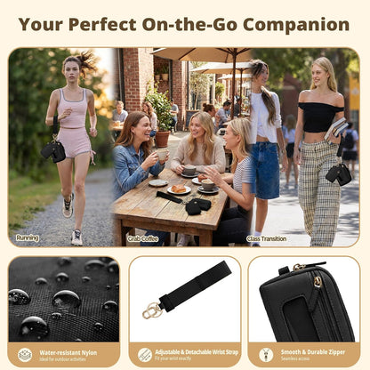 HOTDual Pouch Wristlet Keychain Wallet for Women, Coin Purse with RFID Blocking, Nylon Phone Wallet & Card Holder