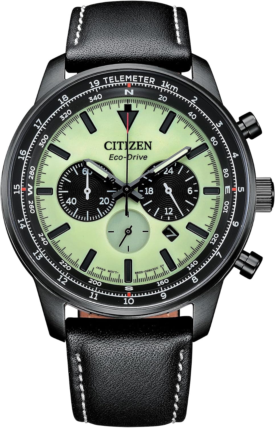 HOTCitzen Men's Eco-Drive Weekender Sport Casual, Black Stainless Steel Watch, Black Leather Strap, Chronograph (Model: CA4505-21X)