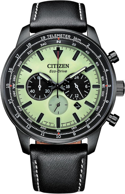 HOTCitzen Men's Eco-Drive Weekender Sport Casual, Black Stainless Steel Watch, Black Leather Strap, Chronograph (Model: CA4505-21X)