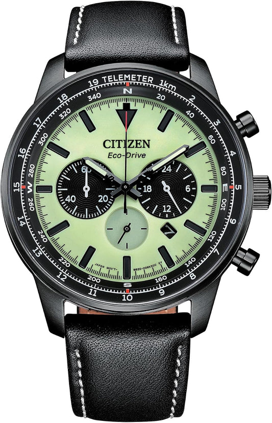 HOTCitzen Men's Eco-Drive Weekender Sport Casual, Black Stainless Steel Watch, Black Leather Strap, Chronograph (Model: CA4505-21X)
