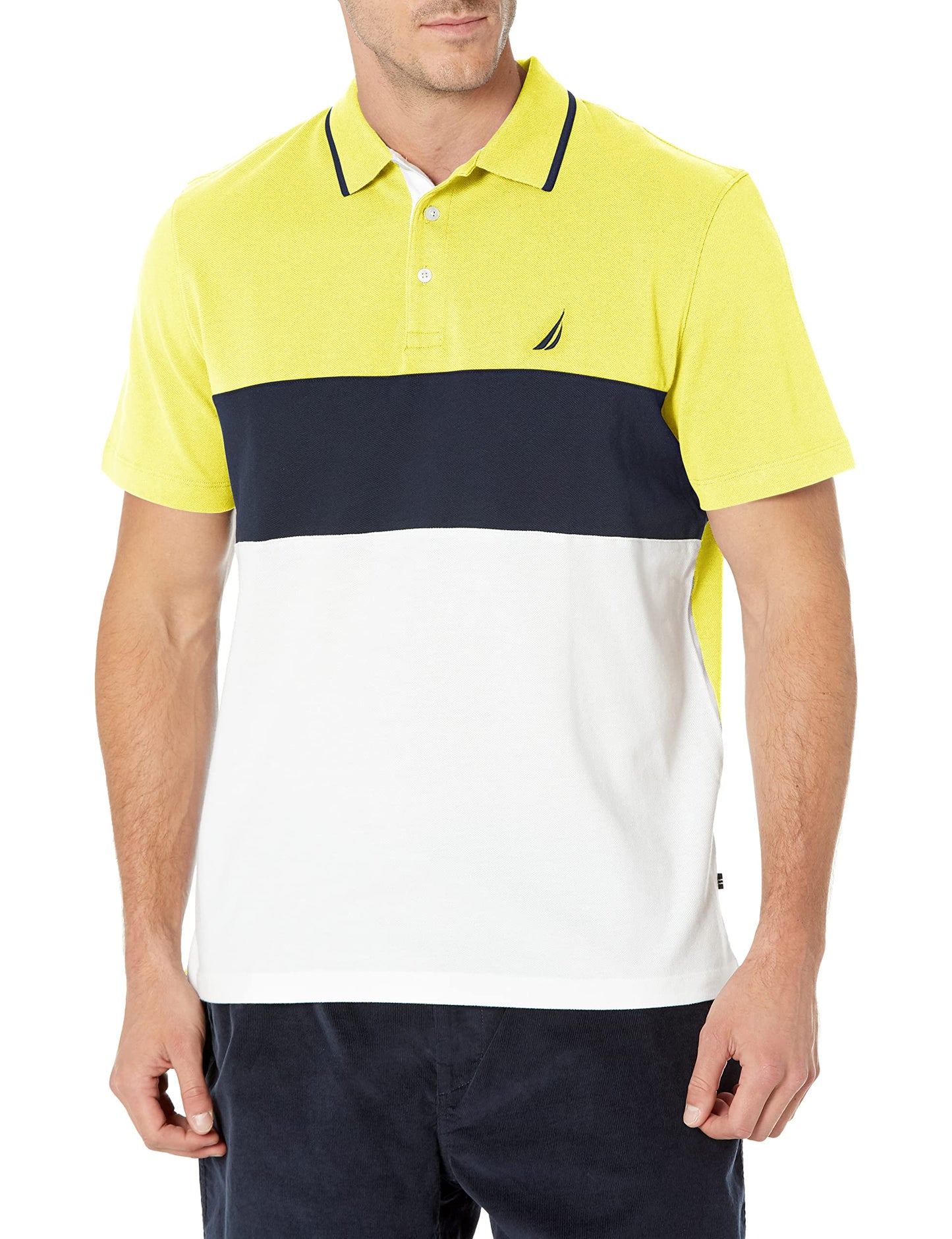 HOTNautica Men's Short Sleeve 100% Cotton Pique Color Block Polo Shirt