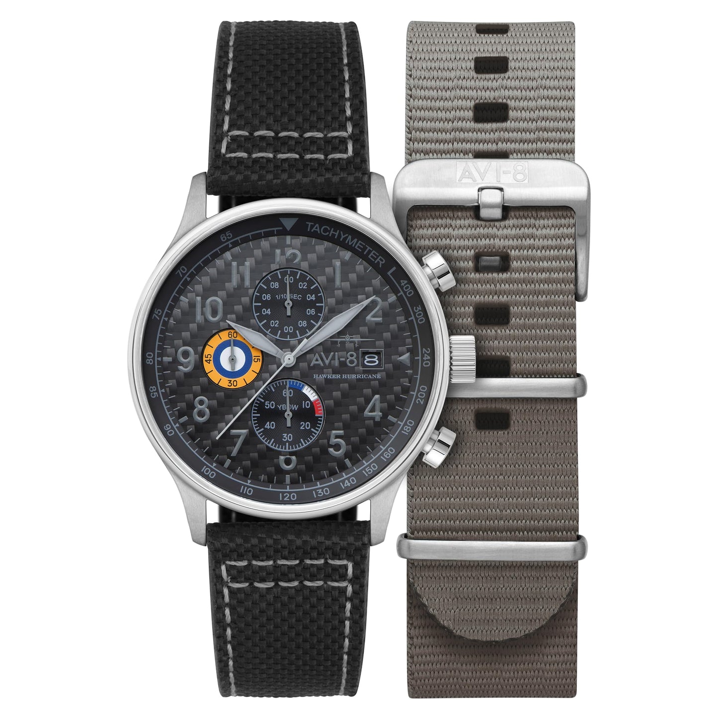 HOTAVI-8 Hawker Hurricane Men's Pilot Watch – Classic Chronograph, Japanese Quartz Movement, Stainless Steel Case, Leather Strap, AV-4011