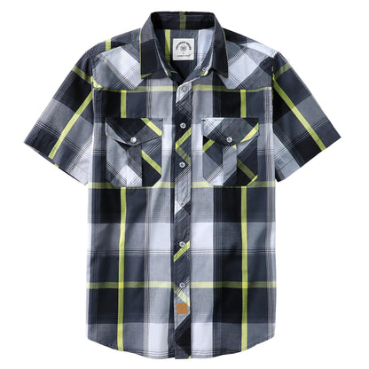 HOTDubinik® Western Shirts for Men Short Sleeve Plaid Pearl Snap Shirts for Men Button Up Shirt Cowboy Casual Work Shirt