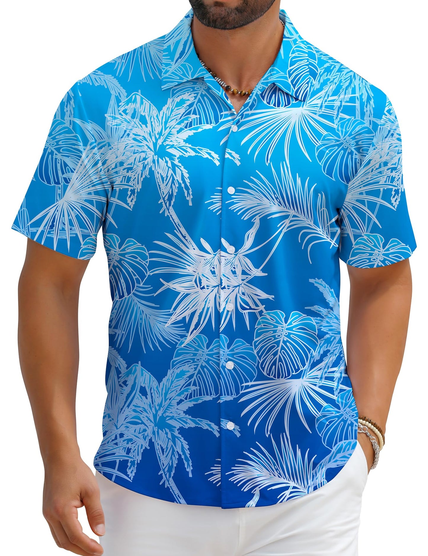 HOTELETOP Men's Hawaiian Shirt Summer Stretch Short Sleeve Tropical Beach Button Down Casual Shirt