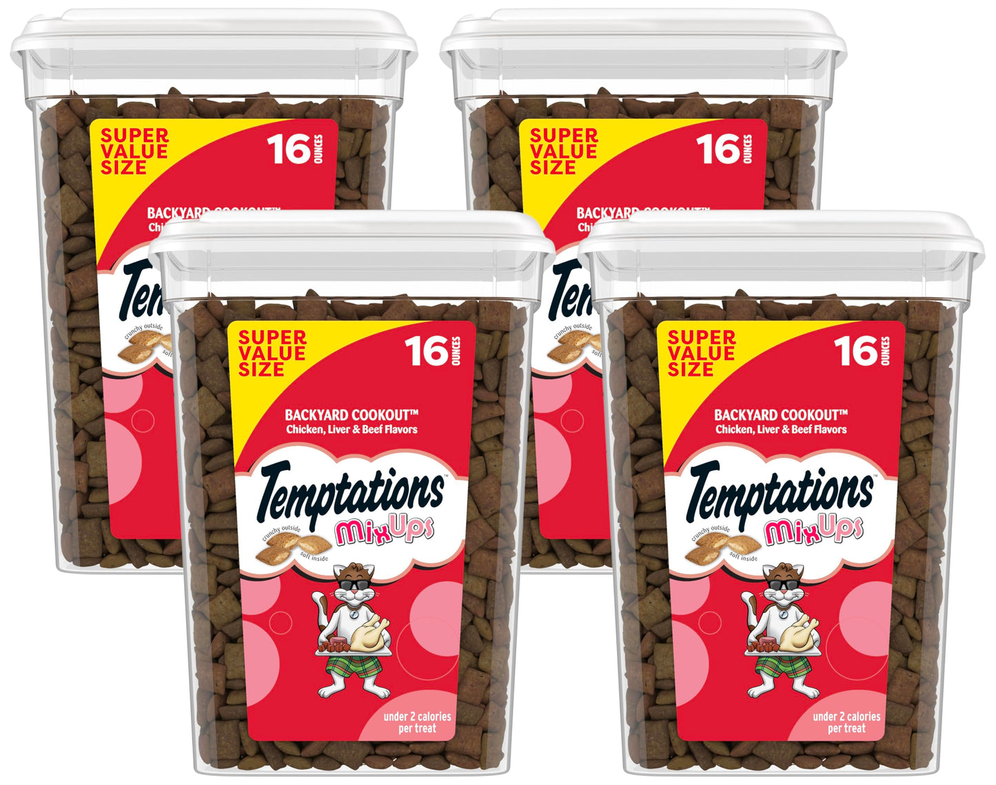 HOTTemptations MixUps Crunchy and Soft Cat Treats, Cookout Flavor, 30 oz | Chicken, liver & beef flavors, under 2 calories per treat, 100% complete & balanced for adult cats, resealable stay-fresh tub