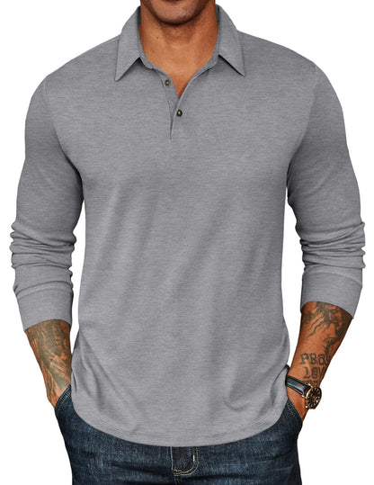 HOTCOOFANDY Mens Long Sleeve Polo Shirts Classic CasualButton Collared PoloTee