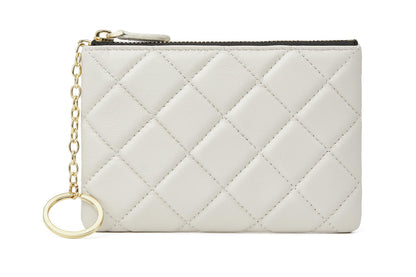 HOTDORIS&JACKY Quilted Leather Coin Purse for Women Mini RFID Zipper Wallet | Soft Lambskin Credit Card Holder with Key Chain, Small Designer Coin Pouch, RFID Blocking Functional Card Case