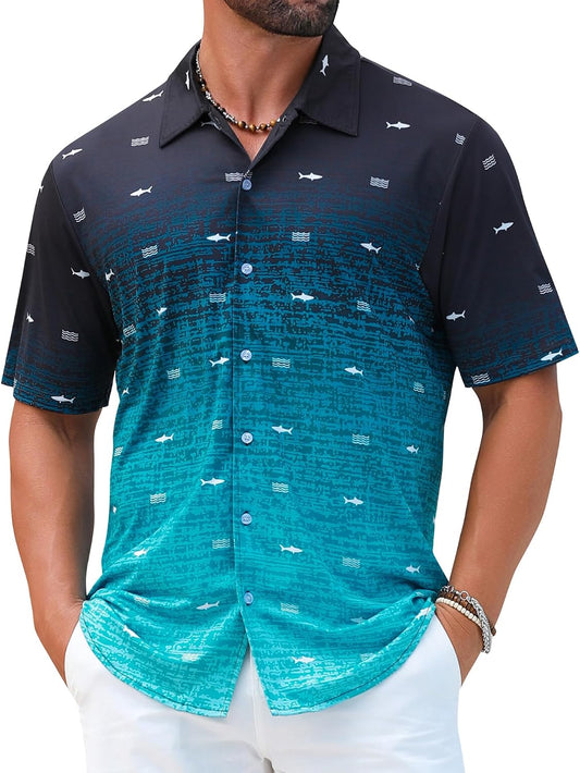 HOTELETOP Men's Hawaiian Shirt Summer Stretch Short Sleeve Tropical Beach Button Down Casual Shirt