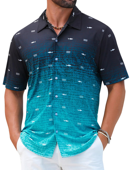 HOTELETOP Men's Hawaiian Shirt Summer Stretch Short Sleeve Tropical Beach Button Down Casual Shirt