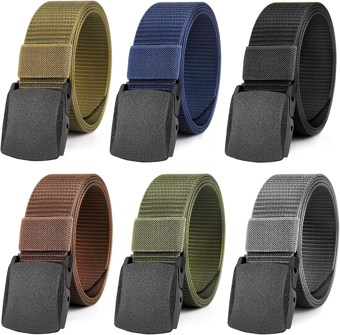HOT6 Pack Nylon Military Tactical Belt for Men/Women Webbing Canvas Work Belts with Plastic Buckle