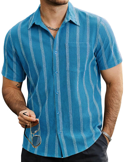 HOTVATPAVE Mens Summer Striped Shirts Button Down Short Sleeve Vintage Beach Hawaiian Shirts with Pocket