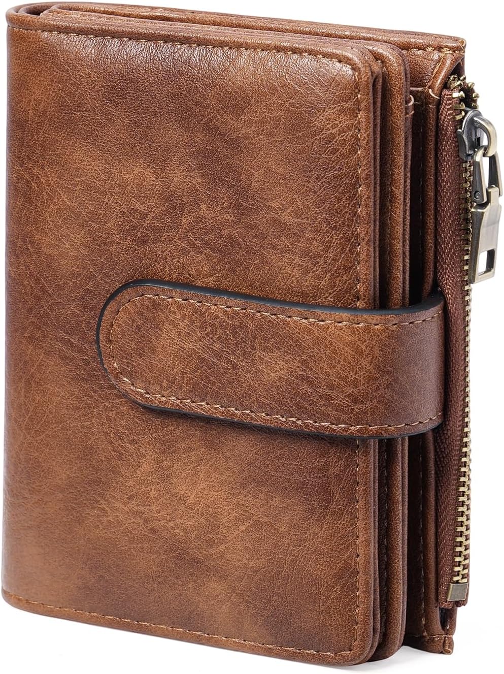 HOTGOIACII Small Wallet Women RFID Blocking Trifold Clutch Ladies Credit Card Holder Zipper Pocket Wallets for Women Brown