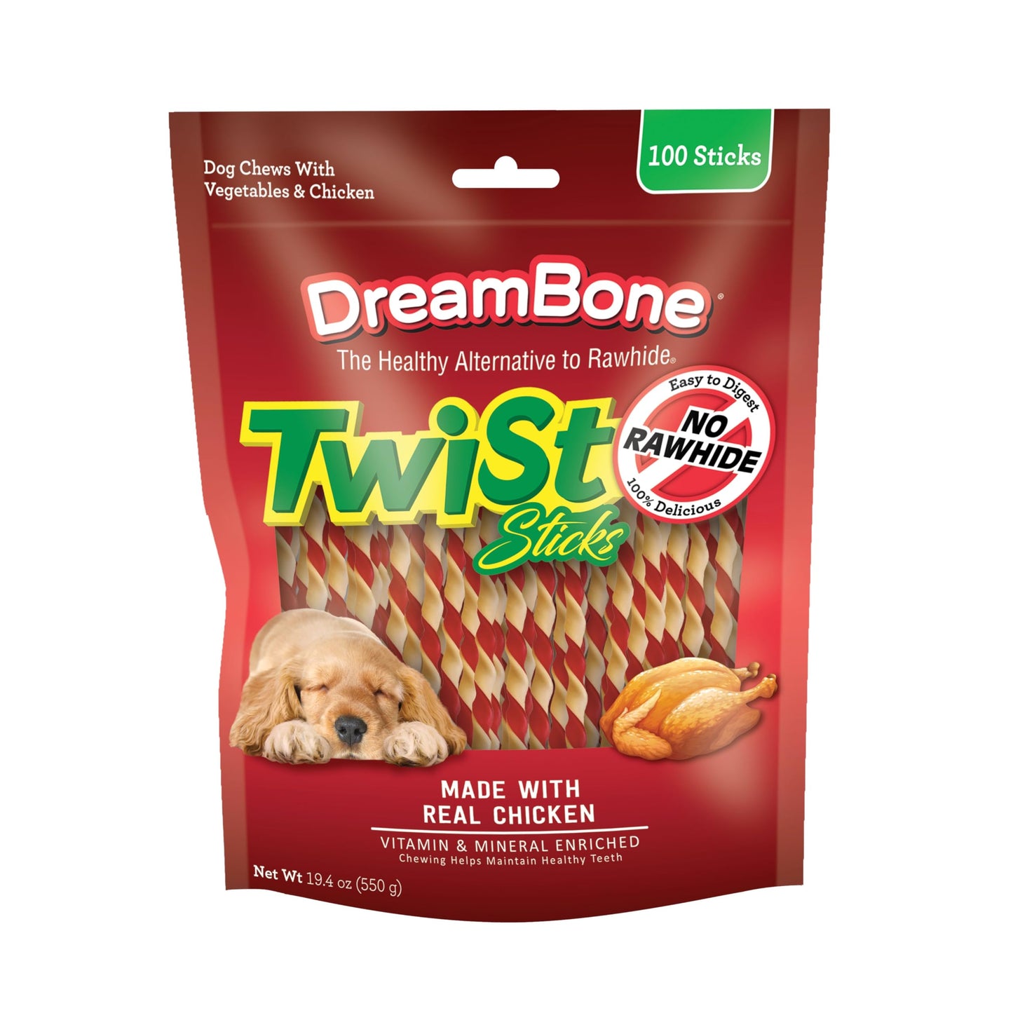 HOTDreamBone Twist Sticks Chews for Dogs, Treat Your Dog to Easy-to-Digest Rawhide-Free Chews Made with Real Vegetables and Chicken, 50 Count