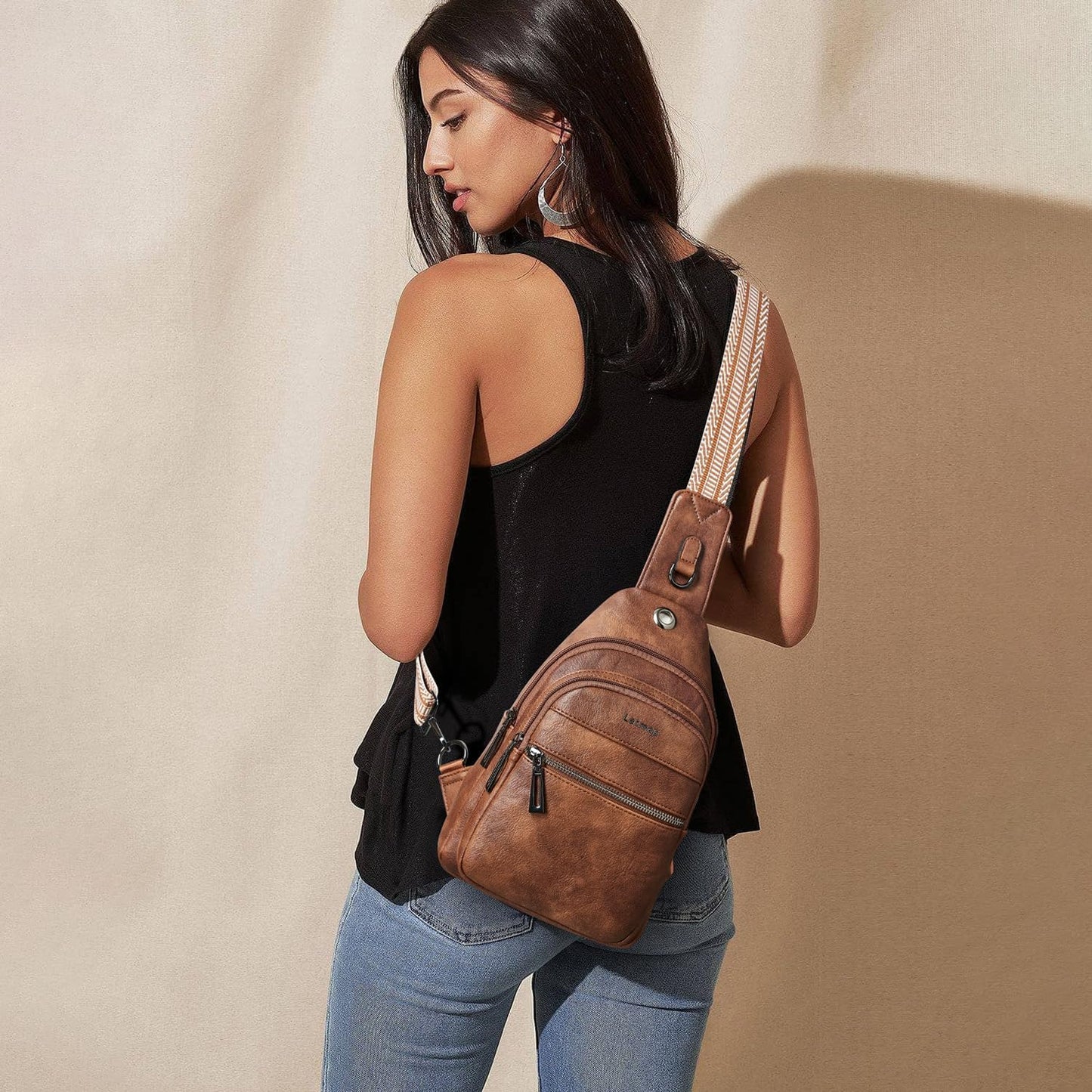 HOTLATMAP 7L Sling Bag For Women Faux Leather Anti Theft Small Casual Daypack Backpack Fanny Pack Crossbody Chest Bags Purse Waterproof Brown
