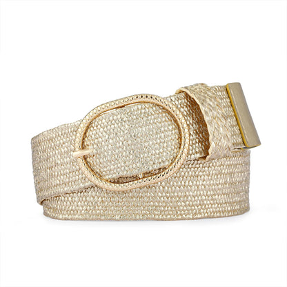HOTStraw Belts for Women Stretchy Woven Belt with Oval Buckle Elastic Belt for Dress Boho Waist Belt