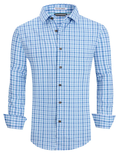 HOTAlex Vando Mens Wrinkle Free 4-Way Stretch Print Business Casual Shirt | Wrinkle resistant, Machine washable, Classic check Pattern, True-to-size cut, Business & Daily, Easy outfit pairing