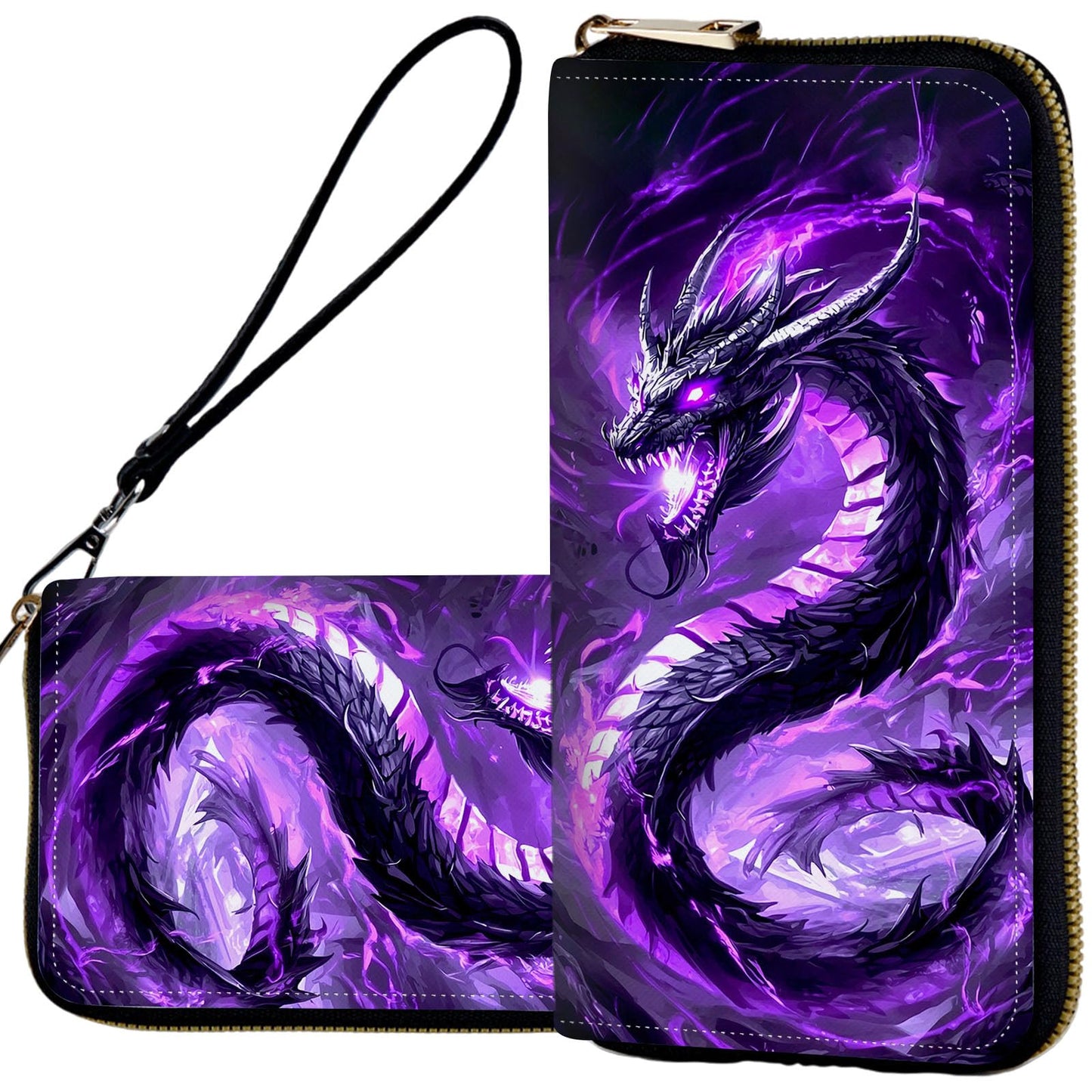 HOTWristlet Wallets for Women,Ladies Women's Wallet,Clutch Purses for Female Leather Large Capacity Credit Card Holder with Zipper Slim Cute Coin Pocket,RFID Blocking,Glitter Green Dragon