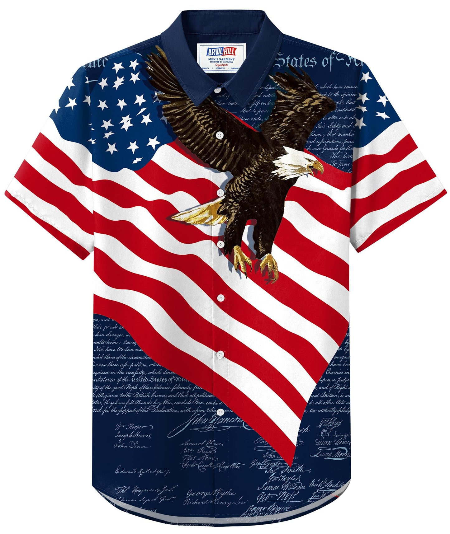 HOTArvilhill Men American Flag Button Shirt 4th of July Short Sleeve Shirts (S-3XL)