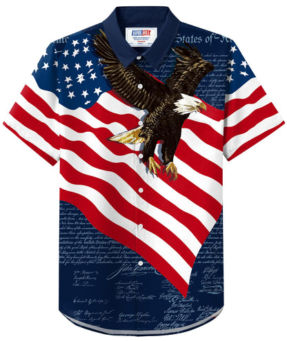 HOTArvilhill Men American Flag Button Shirt 4th of July Short Sleeve Shirts (S-3XL)