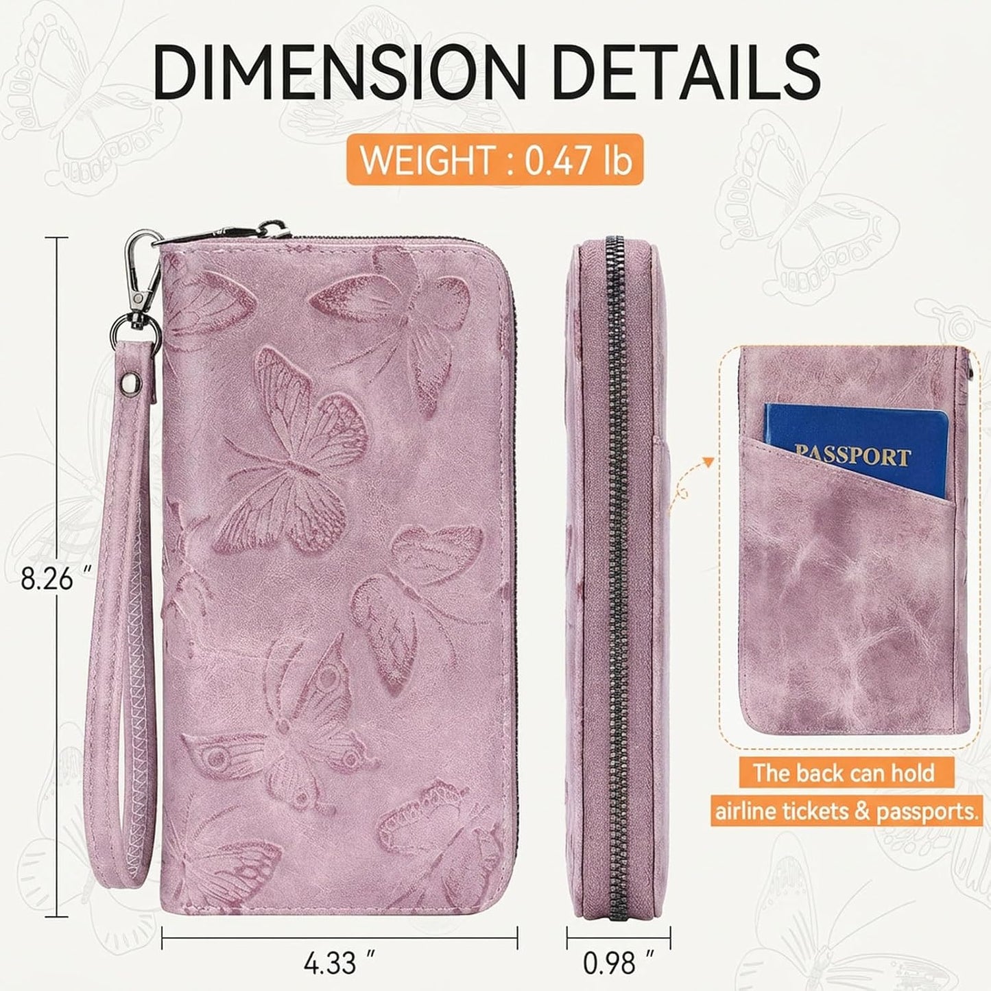 HOTBELTANA Womens Wallet RFID Wallet Women with Passport Holder Butterfly Vegan Leather Multi Card Slots Wallets Large Capacity Wristlet Travel Purse for Women (Purple)