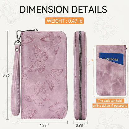 HOTBELTANA Womens Wallet RFID Wallet Women with Passport Holder Butterfly Vegan Leather Multi Card Slots Wallets Large Capacity Wristlet Travel Purse for Women (Purple)