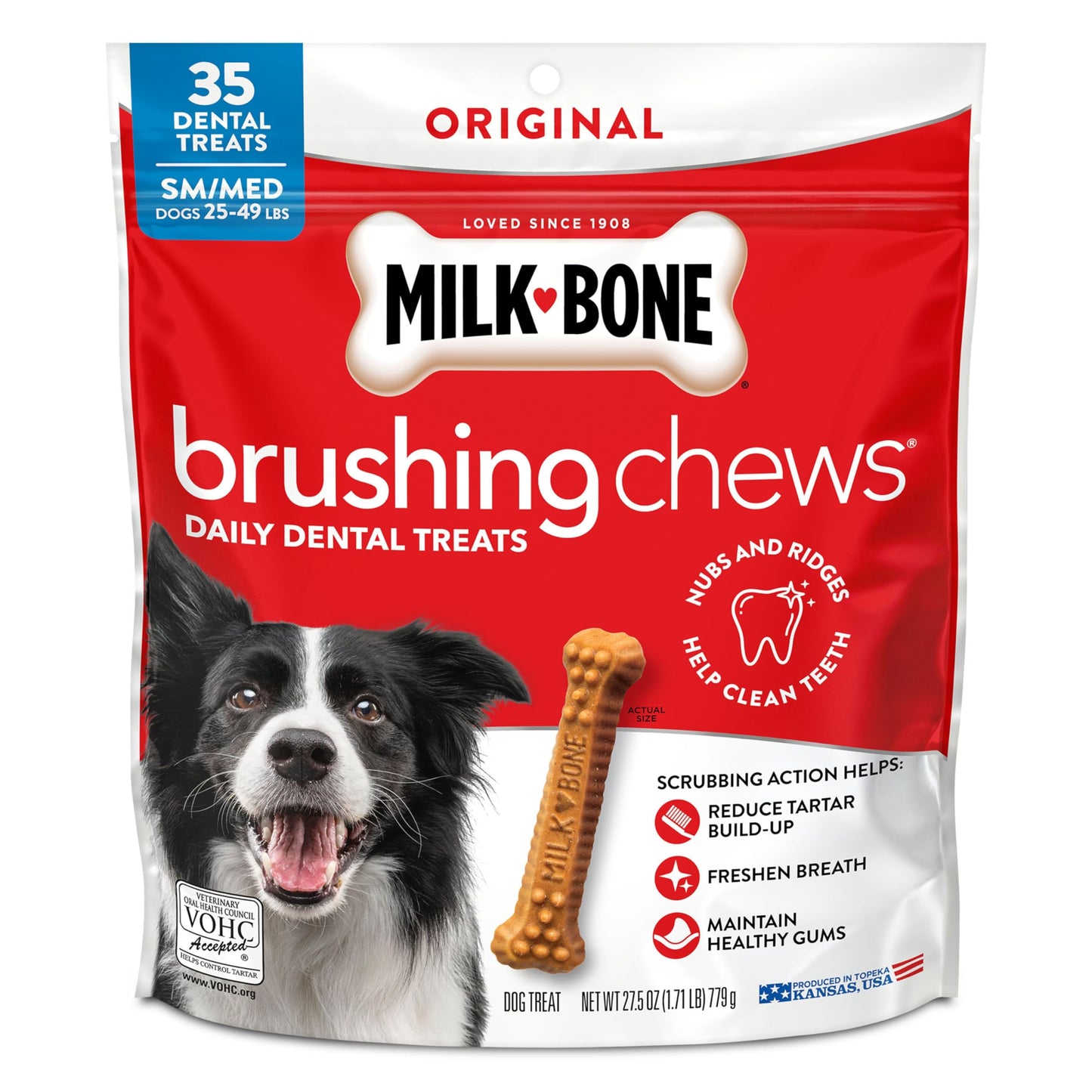 HOTMilk-Bone Brushing Chews Large Daily Dental Dog Treats, 33.7 oz Bag | 25 treats, chicken flavored, VOHC accepted dental chews, helps clean teeth and freshen breath, for large dogs 50 lbs and up