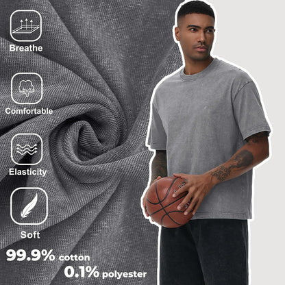 HOTMen's Cotton T-Shirts Oversized Unisex Short Sleeves Casual Loose Wash Solid Basic Tee Tops