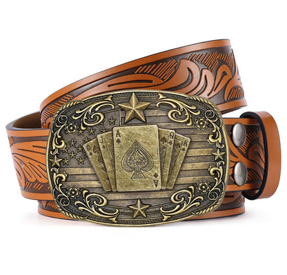 HOTSANSTHS Western Cowboy Belts for Men Women, Mens Western Belt Bull Buckle Country Belt Cowboy Leather Belt for Jeans