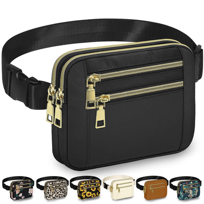 HOTCapolo Fanny Packs for Women Fashion Waist Packs Bag with Adjustable Strap and 4 Zipper Pockets Waterproof Everywhere Crossbody Belt Bag for Workout Running Travelling(Black, Large)