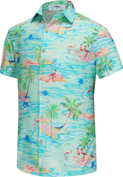 HOTKYKU Funky Hawaiian Shirt for Men Palm Beach Shirts Tropical Vacation Clothes