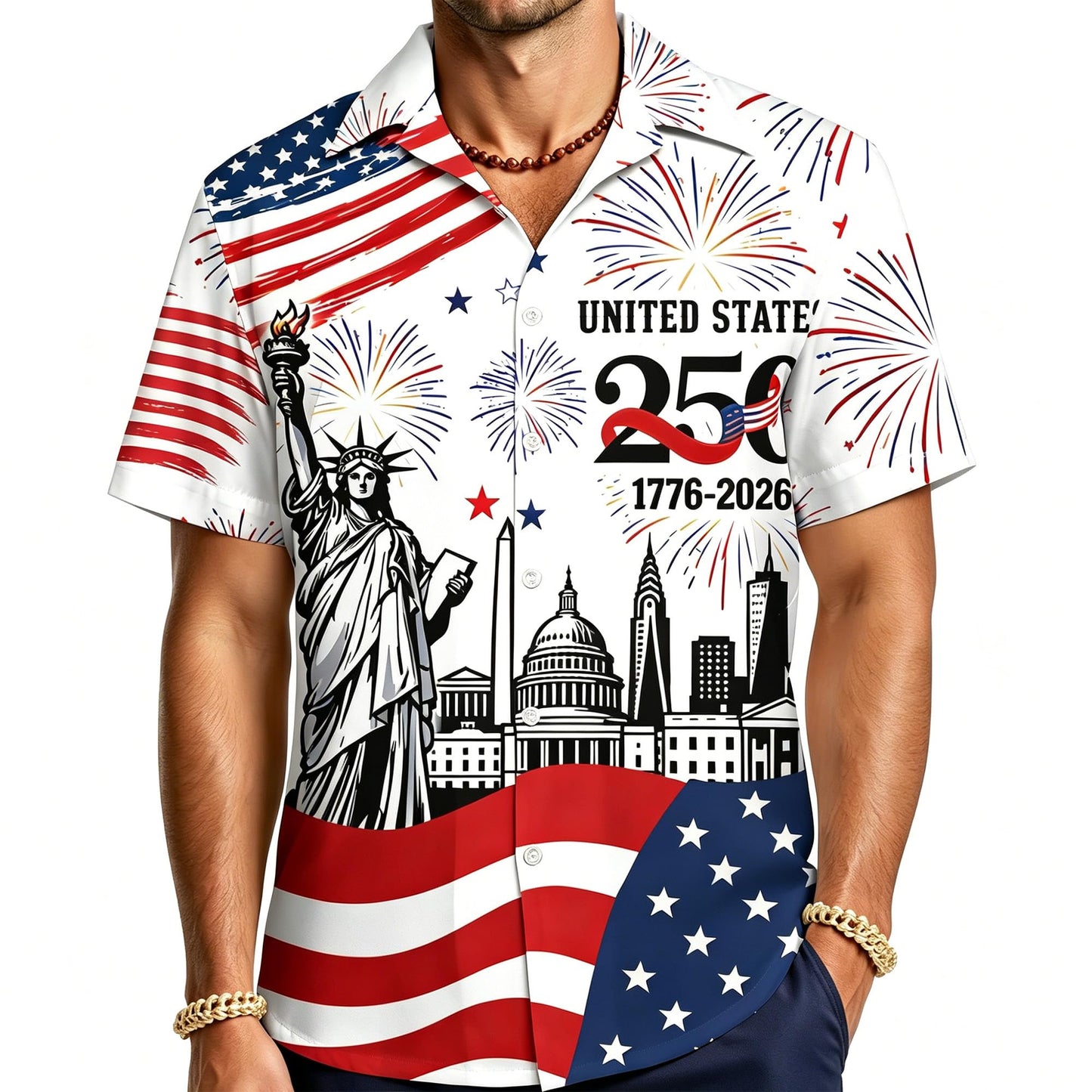 HOT250Th Anniversary USA Hawaiian Shirt for Men, 1776-2026 Patriotic Short Sleeve Shirt, Independence Day Gifts