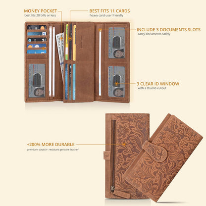 HOTReal Leather Women Wallet Leather with RFID Blocking -Trifold Card Holder Designer Ladies Clutch with ID Window Wallets