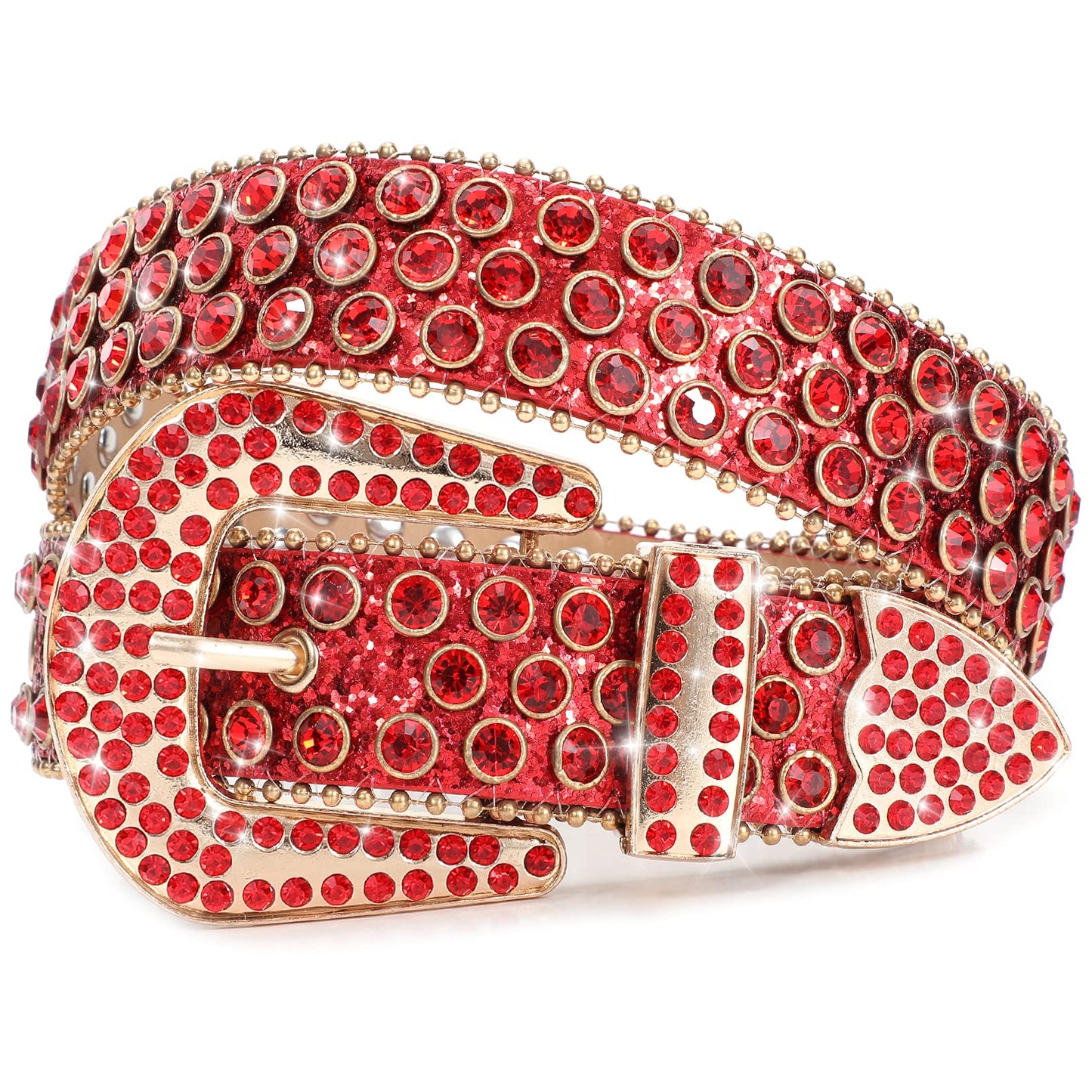 HOTXZQTIVE Cowgirl Bling Studded Leather Belts for Jeans Pants with Rhinestone and Western Silver Buckle, Unisex