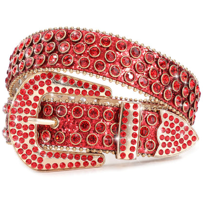 HOTXZQTIVE Cowgirl Bling Studded Leather Belts for Jeans Pants with Rhinestone and Western Silver Buckle, Unisex