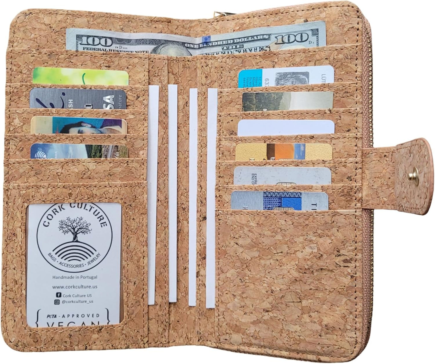 HOTNatural cork zipper wallet, vegan wallet Eco friendly gift, lightweight durable (Green Mandala)