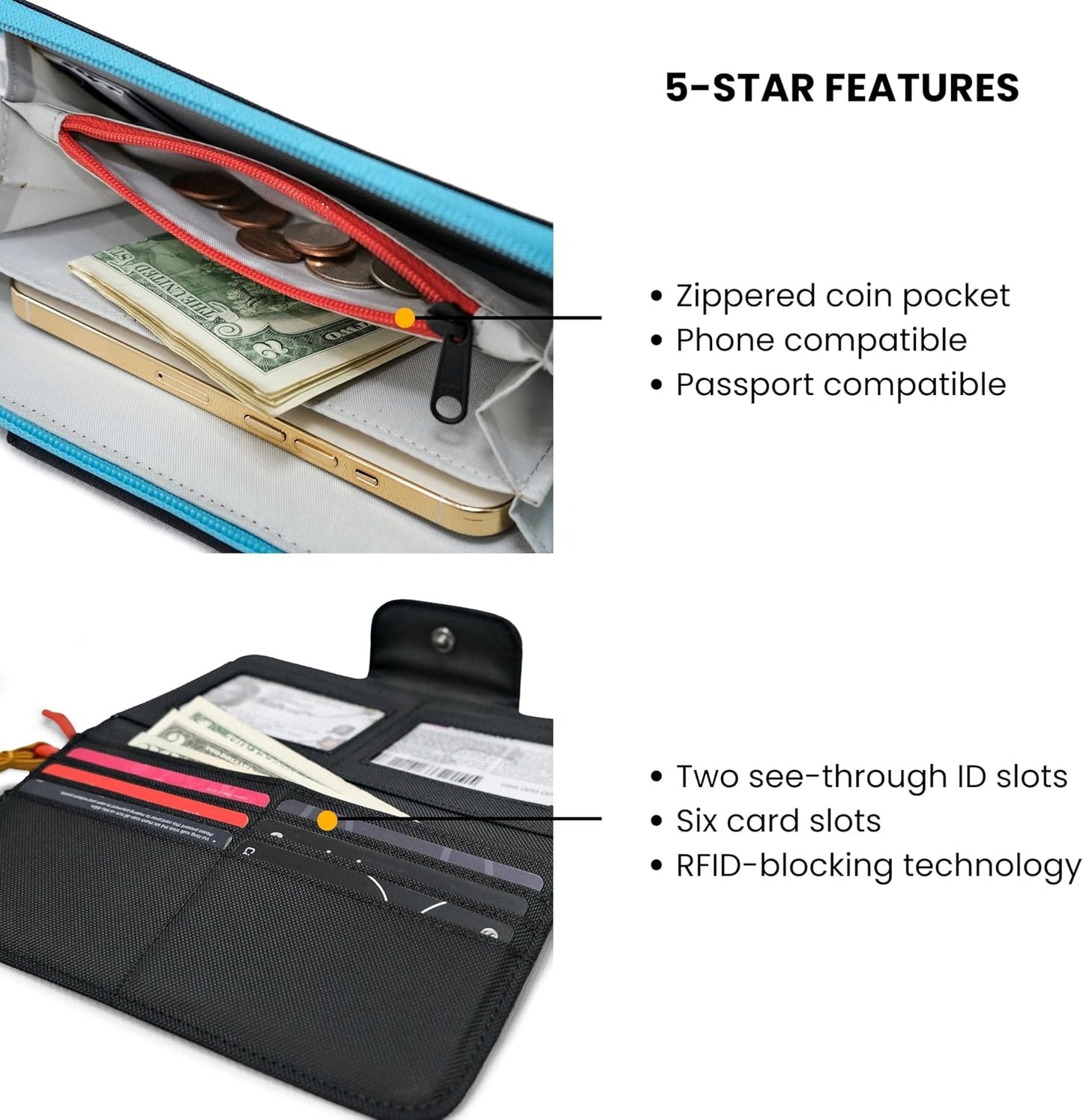 HOTSherpani Tulum, Nylon Zip Around Wallet, Wristlet, Purse with Card Holder Organizer for Women | Lightweight Wallet with Clear ID Window, Small Pouch, Card Cash Holder Organizer, RFID Protection, Clutch for Travel Gift