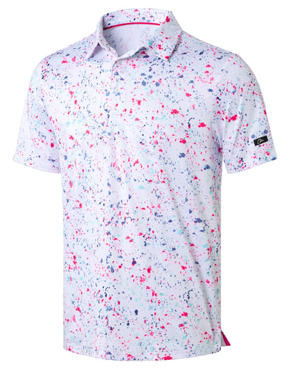 HOTObla Mens Golf Polo Shirts Short Sleeve Dry Fit Performance Moisture Wicking Casual Print Collared Golf Shirts for Men