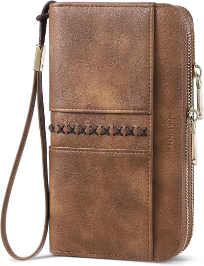 HOTBOSTANTEN Wristlet Wallets for Women RFID Large Capacity Clutch Wallet | 24 Card Slots, 2 Zipper Pockets, Phone ＆ Card Holder, Zip Around, Hand Strap, Vegan Leather, Great Gifts,