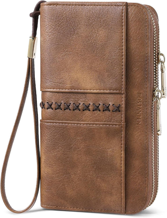 HOTBOSTANTEN Wristlet Wallets for Women RFID Large Capacity Clutch Wallet | 24 Card Slots, 2 Zipper Pockets, Phone ＆ Card Holder, Zip Around, Hand Strap, Vegan Leather, Great Gifts,