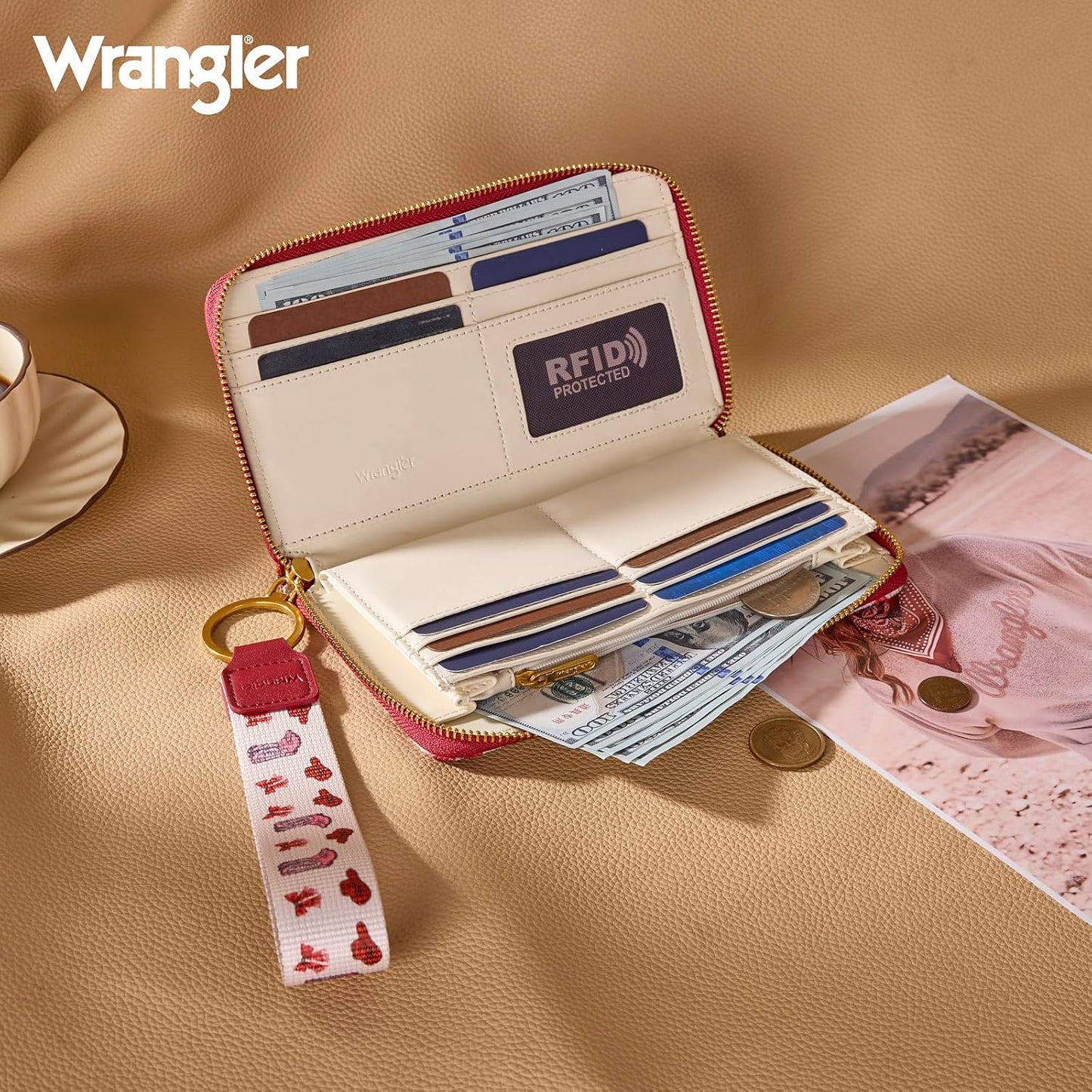 HOTx Wrangler Rodeo Icons Wallet for Women Western Wristlet Wallets Large Travel Wallet Ladies Female Wallet with RFID Blocking