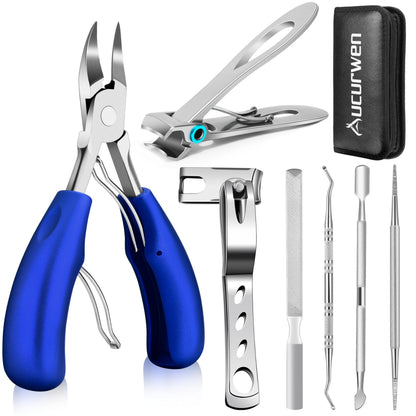 HOTToenail Clippers for Seniors Thick Toenails, Aucurwen Heavy Duty Toe Nail Clippers Adult Thick Nails Long Handle, Large Toenail Clippers for Thick Nails 7Pcs