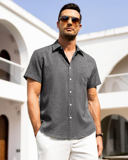 HOTAlimens & Gentle Mens Linen Shirts Short Sleeve Button Down Shirts Wrinkle Free Casual Vacation Beach Summer Tops