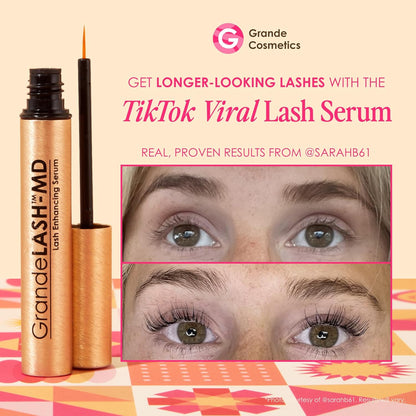 HOTGrande Cosmetics GrandeLASH-MD Lash Enhancing Serum - Peptide & Vitamin Infused Formula for Longer, Thicker, Fuller Looking Lashes - Ophthalmologist Tested, Cruelty-Free, 6 Week Supply (1mL)