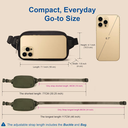 HOTPander Mini Belt Bag – Ultra Compact, Fits 6.7” Phone, Lipstick, Earbuds, Essentials, Small Crossbody Waist Purse, Black Onyx