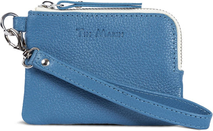 HOTGina Leather Top Zip Wallet - Slim Zippered Card Pouch, Genuine Cowhide Pebbled Leather, Artisan Made, Unisex Leather Small Wallet (Orange)