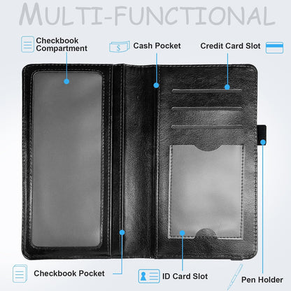 HOTCheckbook Cover for Men & Women, Slim PU Leather Checkbook Holder Wallet with RFID Blocking, Stylish and Durable, Dog Paw Prints Galaxy